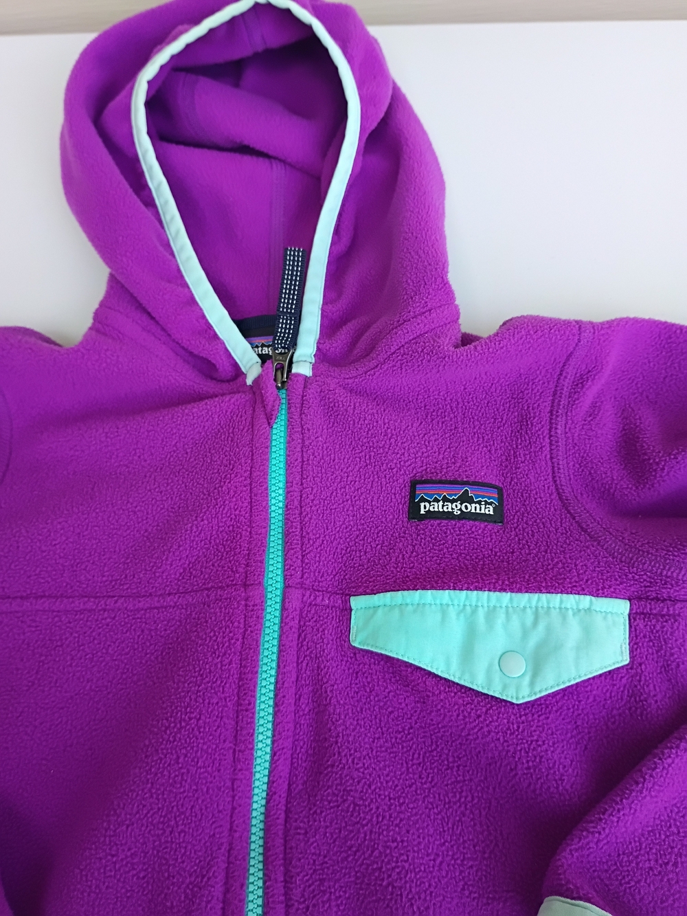 Patagonia micro D Snap-t Purple Hooded Fleece Jacket Girls Size 5t - Picture 2 of 10